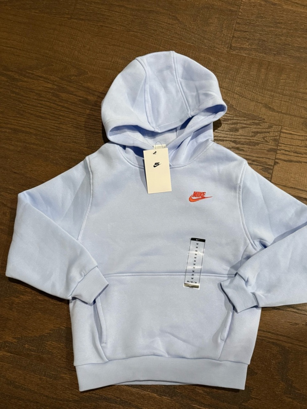 Boys' and Girls' Sportswear Club Fleece Pullover Hoodie Blue with Red Swoosh Med